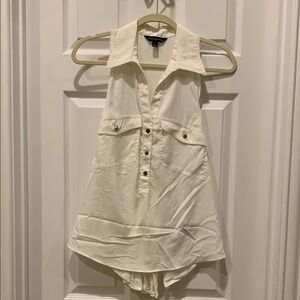 White Button-Up Sleeveless Top